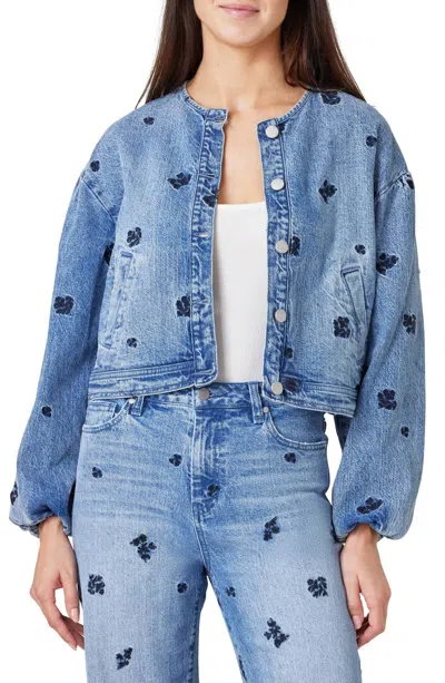 Habitual Collarless Embroidery Jacket In Dainty Floral In Blue