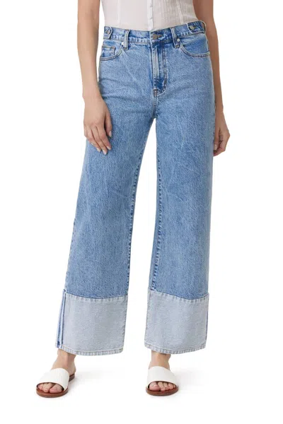 Habitual Contrast Hem High Waist Wide Leg Jeans In Pacific In Blue
