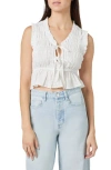 Habitual Cotton Shirred Tie Front Top In White