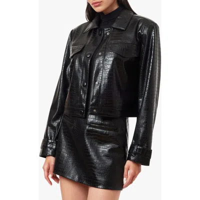 Habitual Croc Embossed Faux Leather Shrunken Jacket In Jet Black