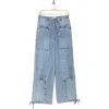 Habitual Drawstring Patch Pocket Pants In Blue