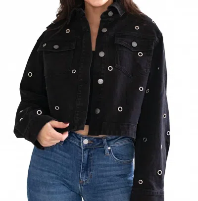 Habitual Embellished Cropped Swingy Oversized Jacket In Black