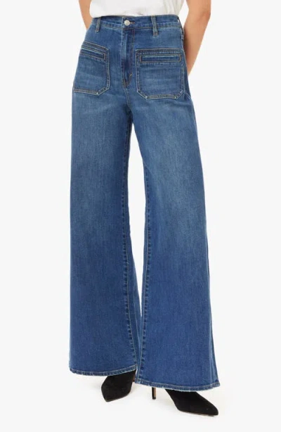 Habitual Emerson Patch Pocket High Waist Relaxed Flare Jeans In Blue