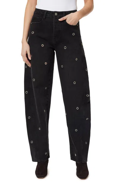 Habitual Evie High Waist Grommet Barrel Leg Jeans In Black