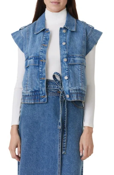 Habitual Extended Shoulder Denim Utility Vest In Ocean