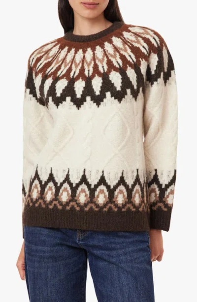 Habitual Fair Isle Cable Sweater In Ivory Brown Fairisle