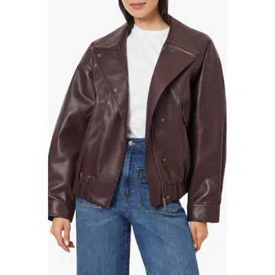 Habitual Faux Leather Funnel Neck Jacket In Brown