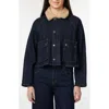 Habitual Faux Shearling Collar Crop Barn Jacket In Blue