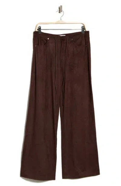 Habitual Faux Suede Drawstring Pants In Chocolate