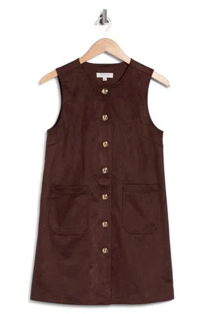 Habitual Faux Suede Shift Dress In Chocolate