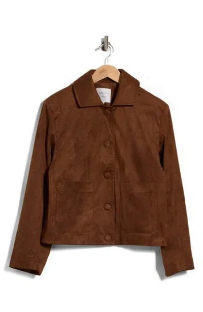 Habitual Faux Suede Shirt Jacket In Chestnut