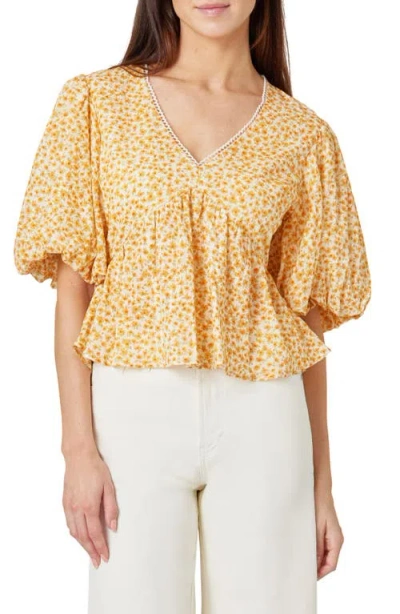 Habitual Floral Balloon Elbow Sleeve Cotton Top
