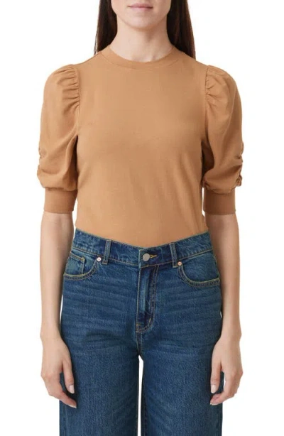 Habitual Gathered Sleeve Knit Top In Tobacco