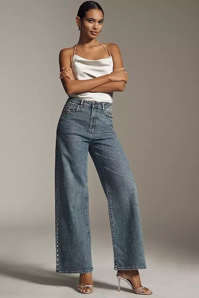 Habitual Gemma High-rise Wide-leg Studded Jeans In Blue