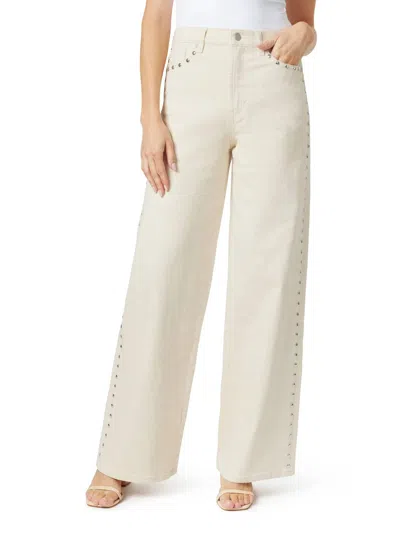 Habitual Gemma Studded Wide Leg Jeans In Ecru In Neutral