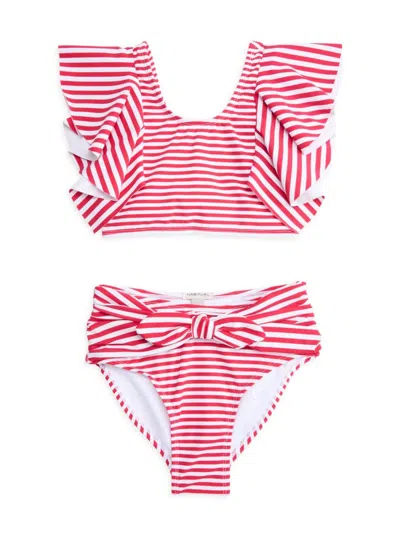 Habitual Kids' Girl's 2-piece Malibu Striped Bikini Set In Red