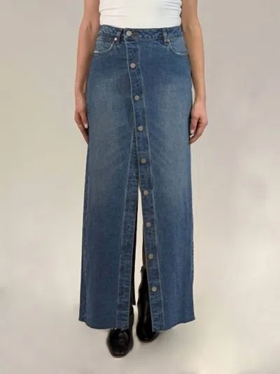 Habitual Girl Button Down Maxi Denim Skirt In Dark Wash In Blue