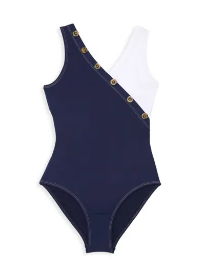 Habitual Kids' Girl's Colorblock One Piece Swimsuit In Navy