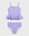 Habitual Girl's Fem Fem Striped Two-piece Swimsuit In Purple