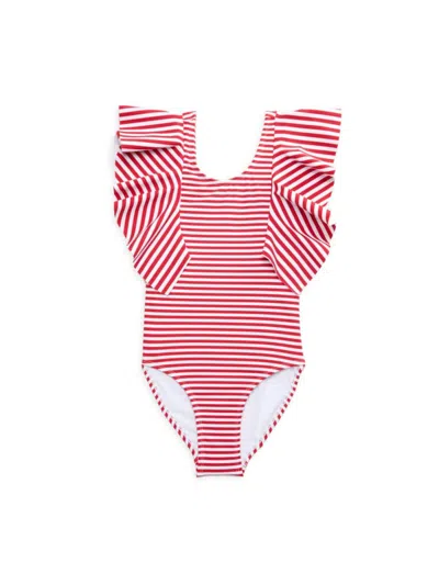 Habitual Kids' Girl's Malibu Striped One Piece Swimsuit In Red