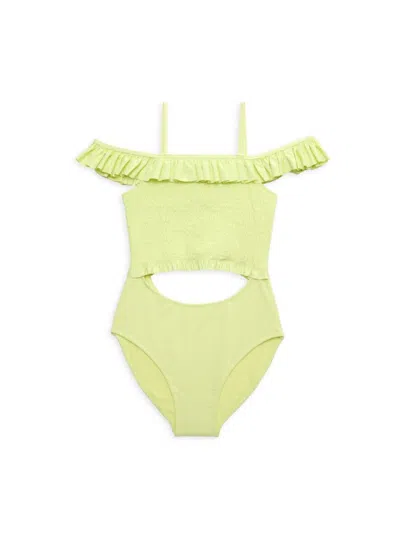 Habitual Kids' Girl's Masie One-piece Cutout Swimsuit In Yellow