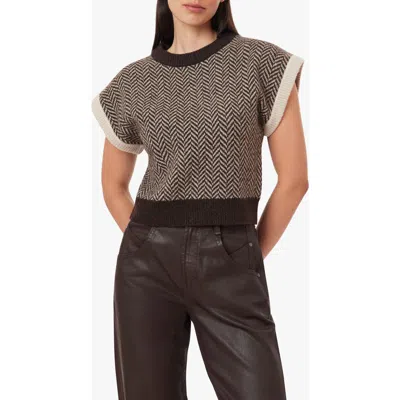 Habitual Herringbone Short Sleeve Sweater In Brown