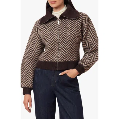 Habitual Herringbone Zip Front Cardigan In Multi