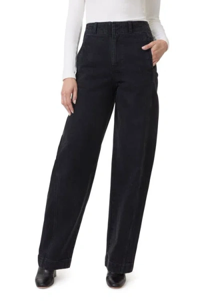 Habitual High Waist Side Panel Ankle Barrel Leg Jeans In Washed Black