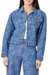 Habitual Jacquard Rose Crop Denim Trucker Jacket In Baltic