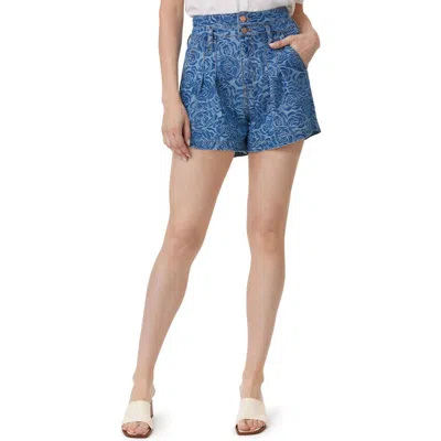 Habitual Jacquard Rose Pleated High Waist Denim Shorts In Baltic