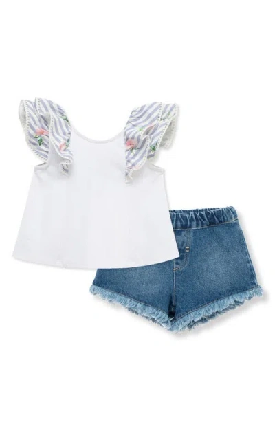 Habitual Babies'  Kids Bow Accent Ruffle Top & Denim Shorts Set In White