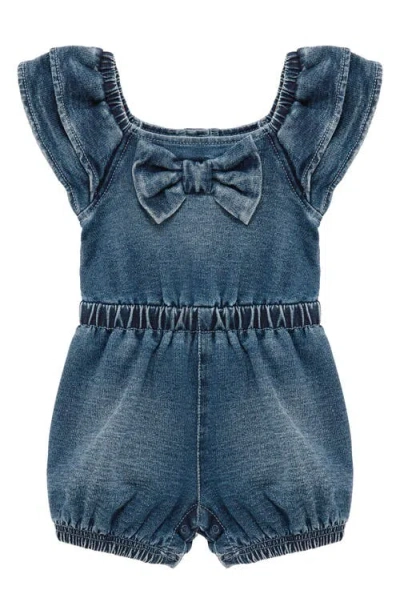 Habitual Babies'  Kids Bow Front Flutter Sleeve Stretch Cotton Blend Knit Denim Romper In Blue