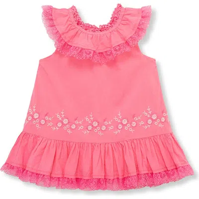 Habitual Babies'  Kids Embroidered Lace Trim Cotton Dress In Pink