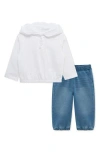 Habitual Kids Eyelet Embroidered Hoodie & Pull-on Jeans Set In Blue