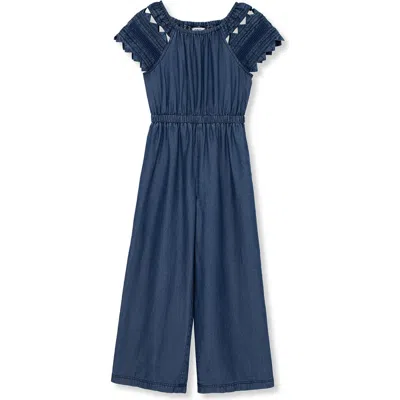 Habitual Kids Kids' Embroidered Wide Leg Denim Jumpsuit In Indigo