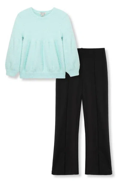 Habitual Kids Kids' Eyelash Sweater & Ponte Pants Set In Aqua