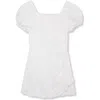 Habitual Girls' Puff Sleeve Faux Wrap Eyelet Romper - Big Kid In White