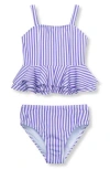 Habitual Girl's Fem Fem Striped Two-piece Swimsuit In Purple