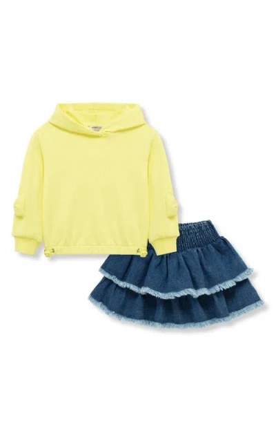 Habitual Kids Kids' Hoodie & Tiered Denim Skort Set In Lime