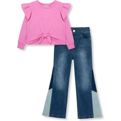 Habitual Kids Kids' Long Sleeve French Terry Top & Jeans Set In Pink