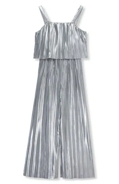 Habitual Kids Kids' Metallic Plissé Wide Leg Jumpsuit In Silver
