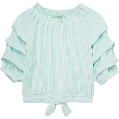Habitual Kids Kids' Metallic Stripe Gathered Sleeve Velour Top In Aqua