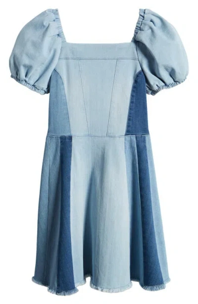 Habitual Kids Kids' Patchwork Puff Sleeve Denim Dress In Medium Stone