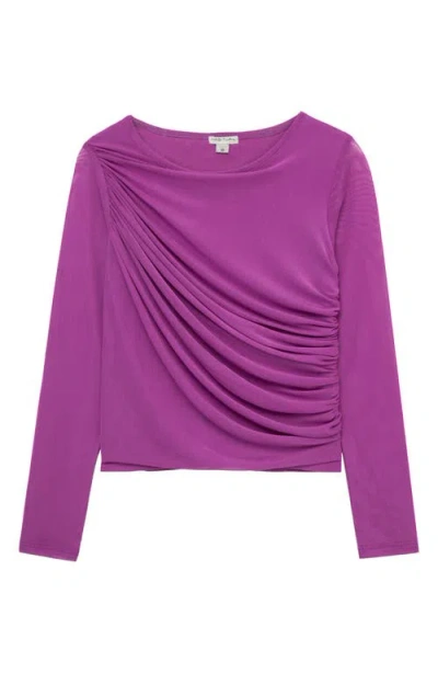 Habitual Kids Kids' Ruched Long Sleeve Mesh Top In Plum