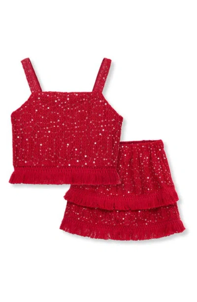 Habitual Kids Kids' Sequin Fringe Top & Skirt Set In Red