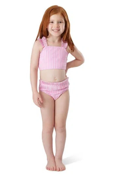 Habitual Kids Kids' Stripe Pleated Trim Two-piece Swimsuit In Pink