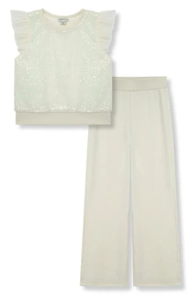 Habitual Kids Kids' Velour Sequin Top & Sweatpants Set In Off-white