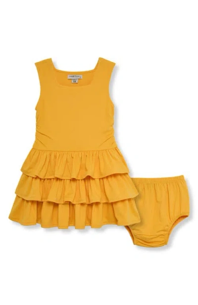 Habitual Babies'  Kids Ruched Tiered Dress With Bloomers In Yellow