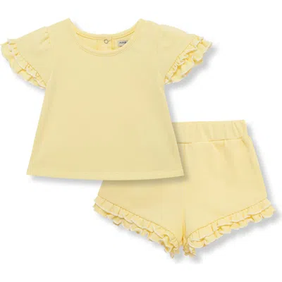 Habitual Babies'  Kids Ruffle French Terry Top & Shorts Set In Yellow