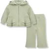 Habitual Kids Ruffle Trim Hoodie & Sweatpants Set In Green